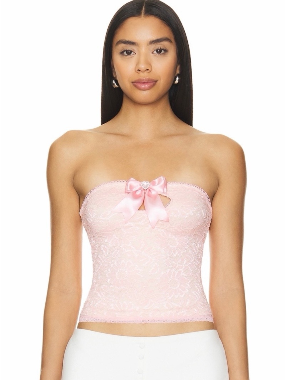 More to Come Janette Pink Lace Bow Tube Top NWOT